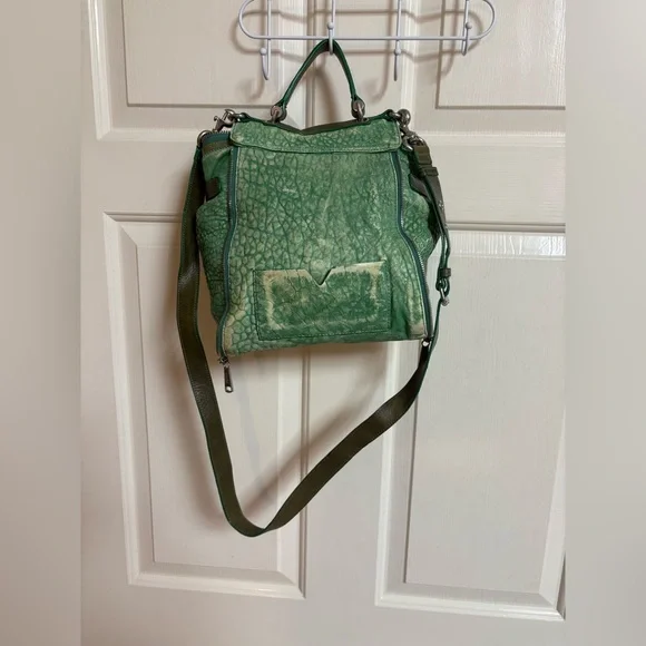 RARE Joy GRYSON Pebbled Leather Green Crossbody Purse - Picture 2 of 6
